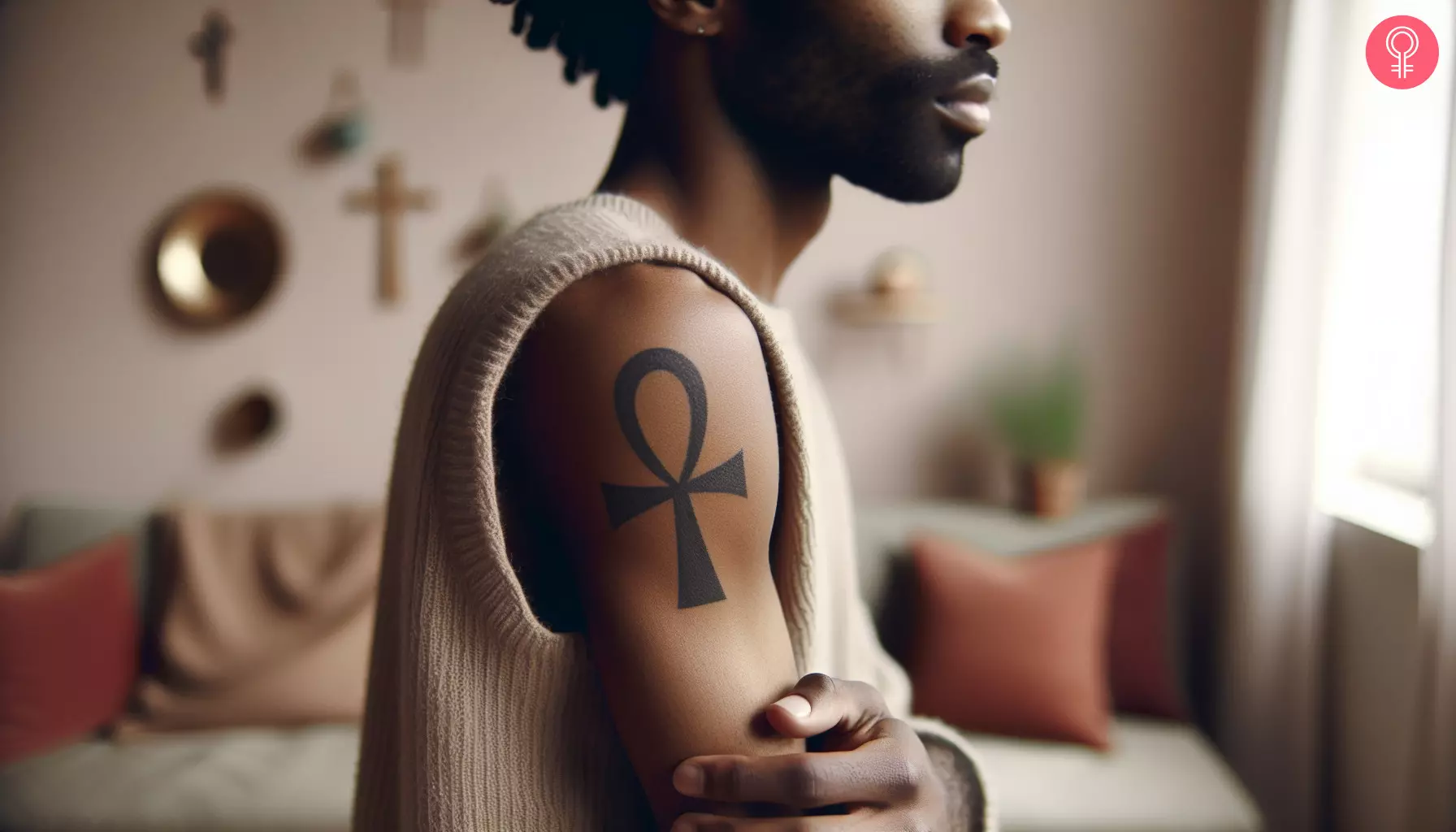 Ankh tattoo on the forearm of a black man