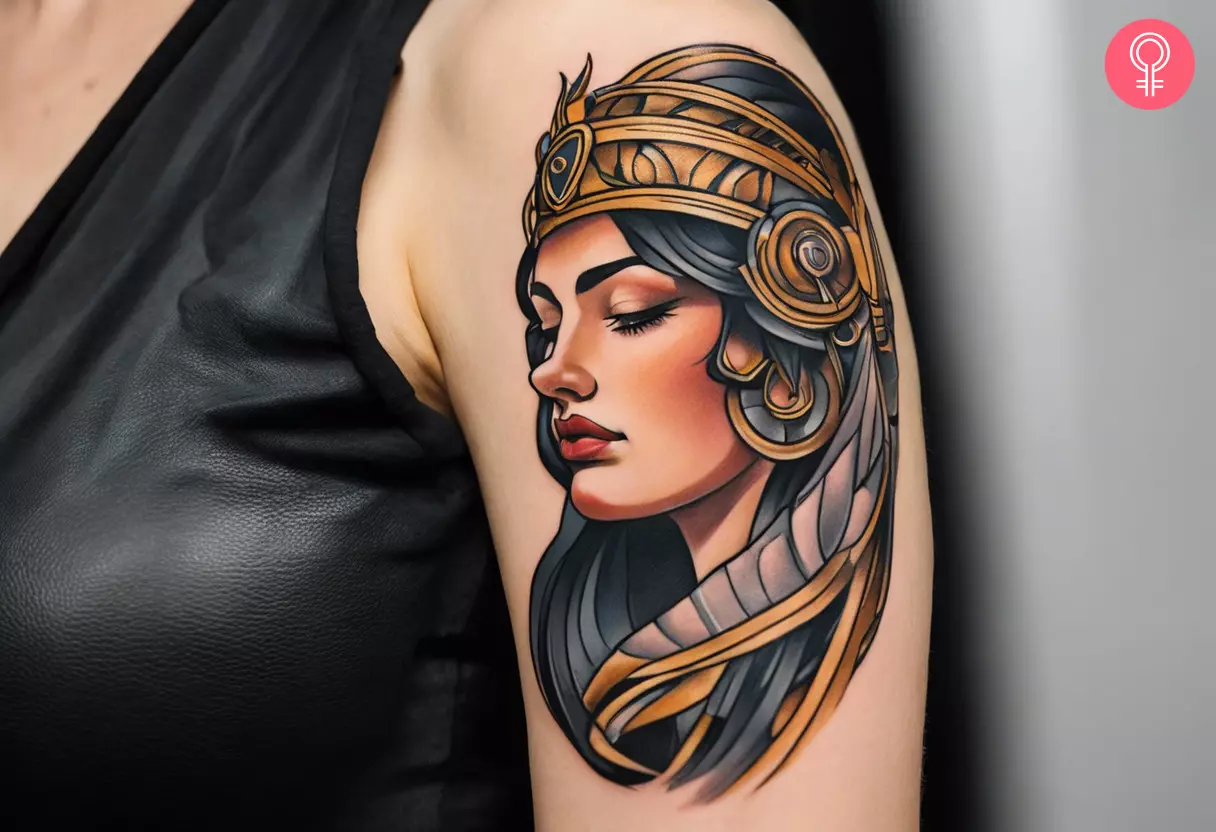 An Athena goddess tattoo design on the upper arm