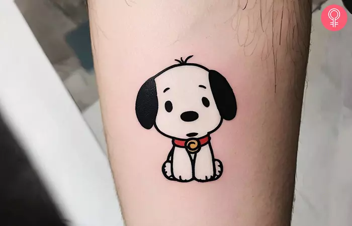 Baby Snoopy tattoo on the forearm