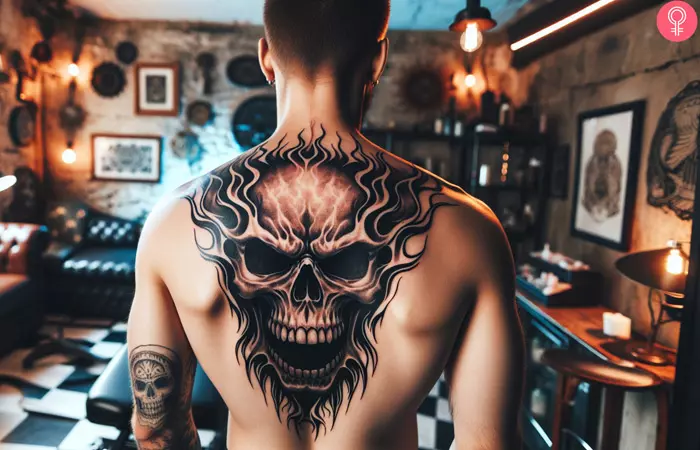 A badass skull tattoo on the back