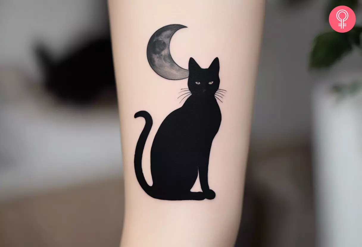 Black cat moon tattoo