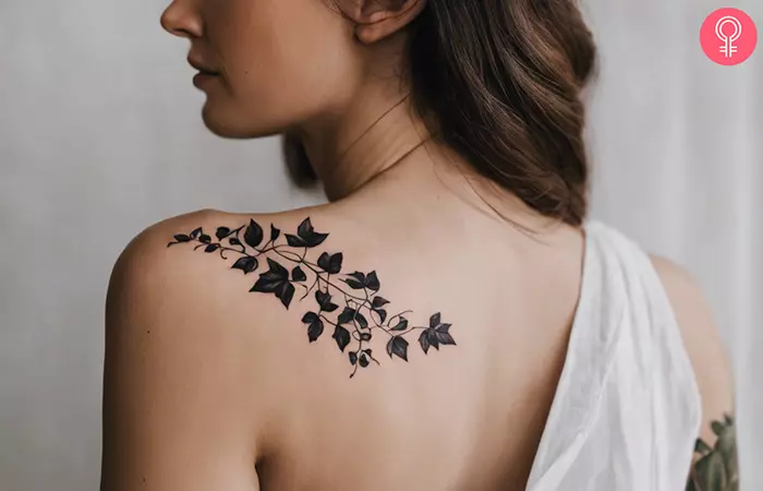 Black ivy vine tattoo on the shoulder