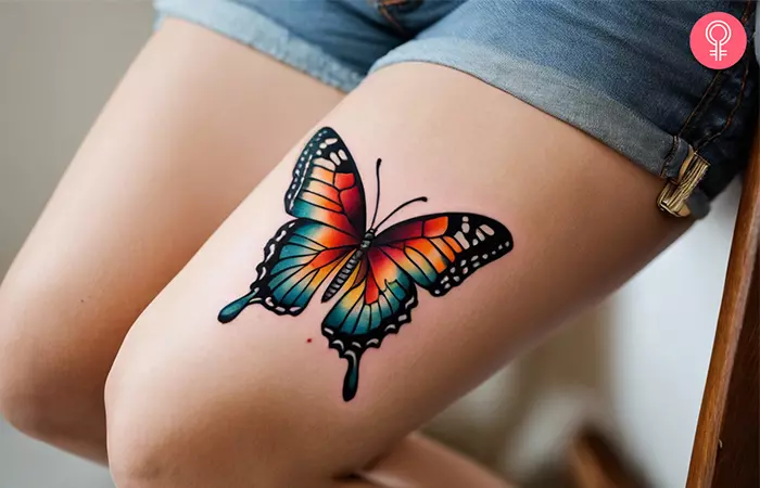 A butterfly above knee tattoo