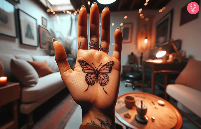 Butterfly palm tattoo