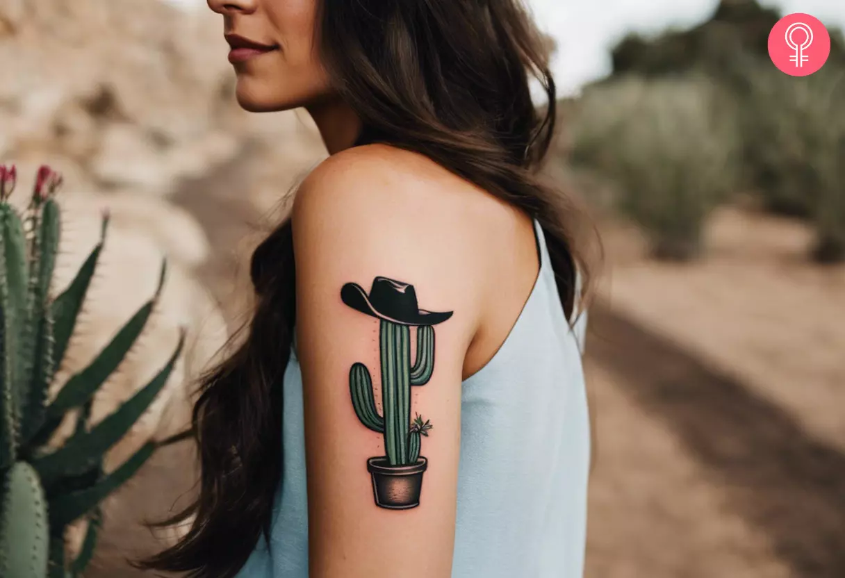 Cactus With Cowboy Hat Tattoo