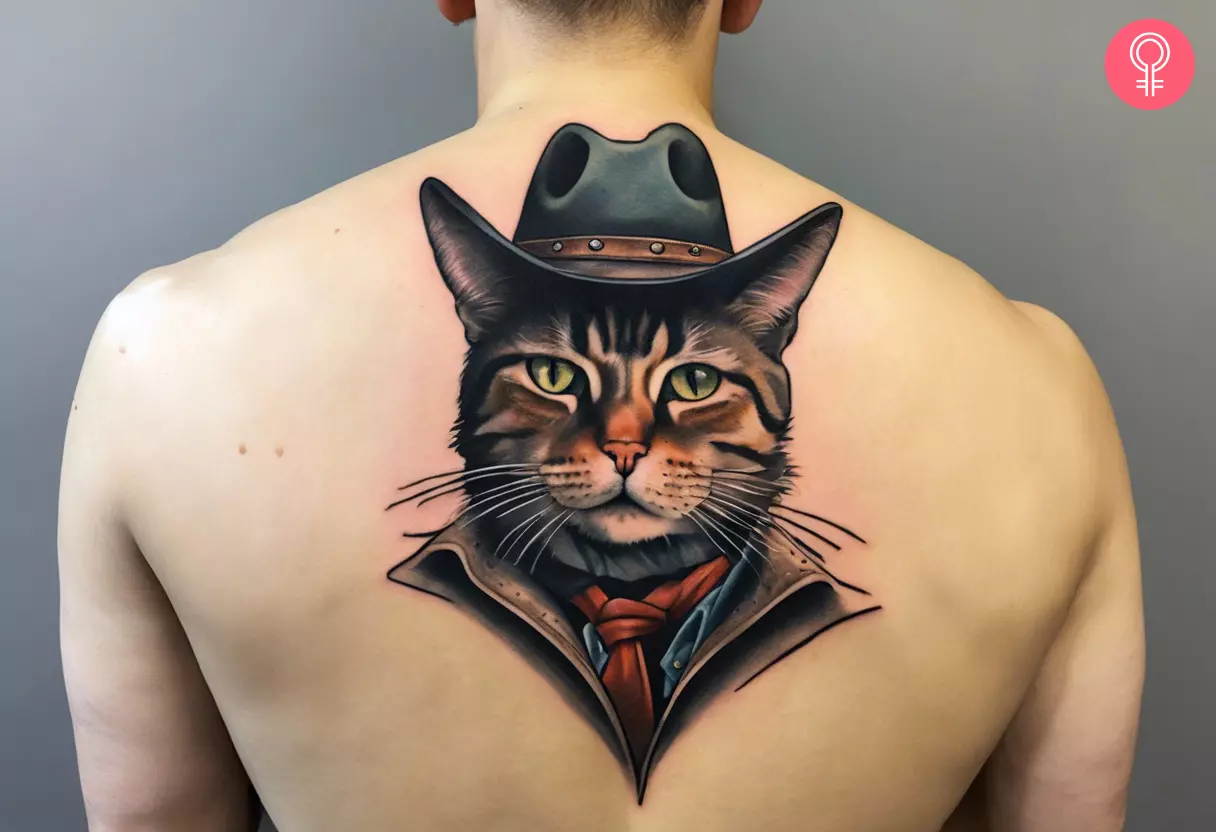 Cat with cowboy hat tattoo