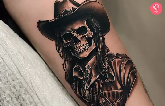 Cowboy ghost tattoo on the forearm