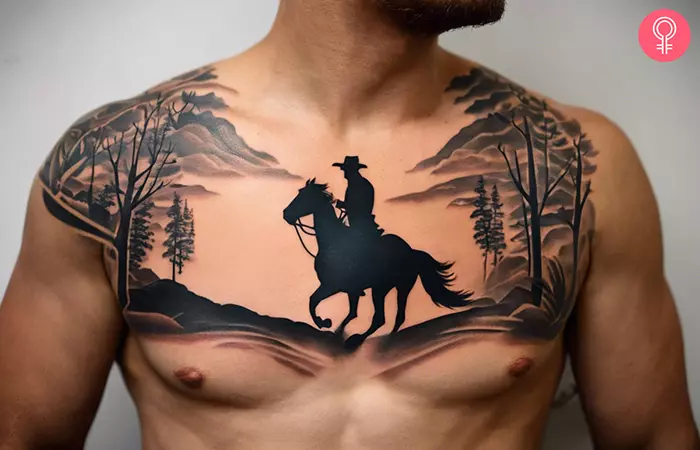 Cowboy tattoo on the chest