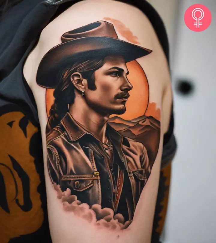 Cowboy tattoo on the upper arm