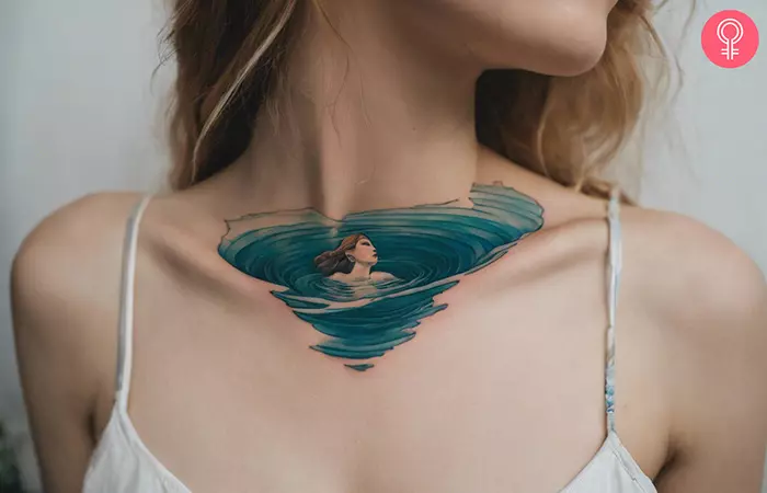 Drowning girl tattoo on the throat