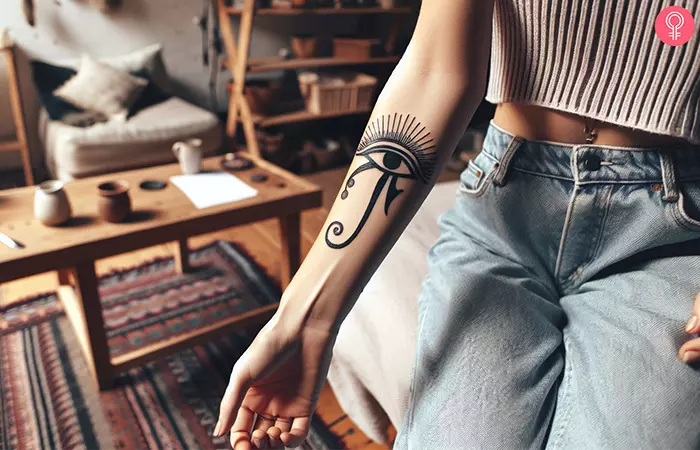 Egyptian eye tattoo on the arm