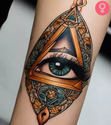 A woman with a minimalist triangle tattoo on her upper arm