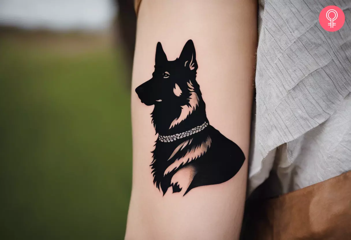 Woman with a female German shepherd tattoo