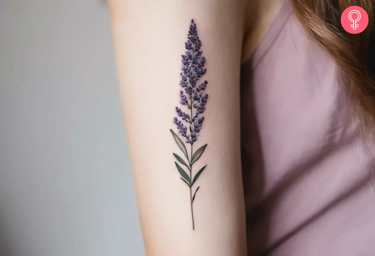Feminine lavender tattoo on the arm
