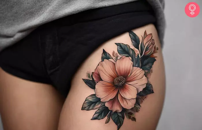 floral classy side thigh tattoo