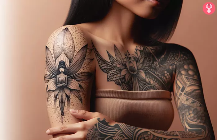 Flower fairy tattoo on the arm