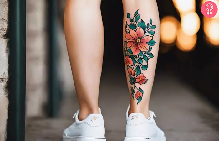 Flower vine tattoos on the calves