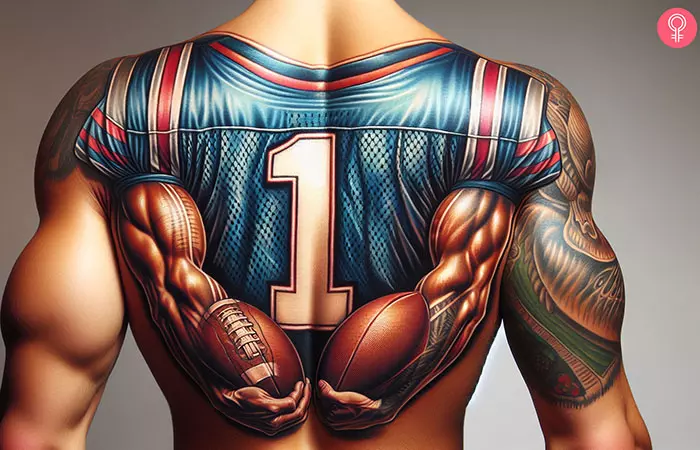 A man with a football jersey tattoo on his back