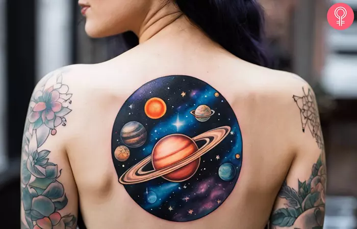Galaxy universe tattoo on the upper back