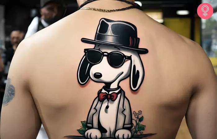 Gangster Snoopy tattoo on the back
