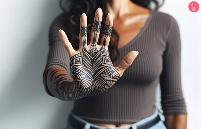 Geometric palm tattoo