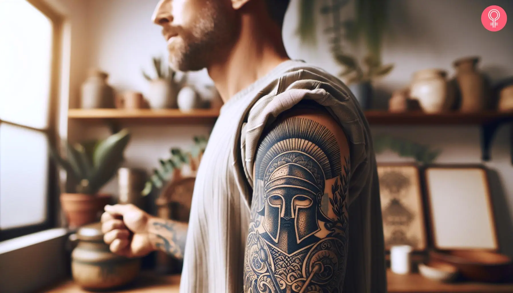  A man with a gladiator sleeve tattoo on his upper arm