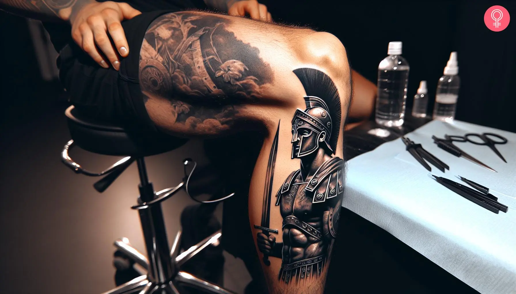  A man with a gladiator tattoo on his leg