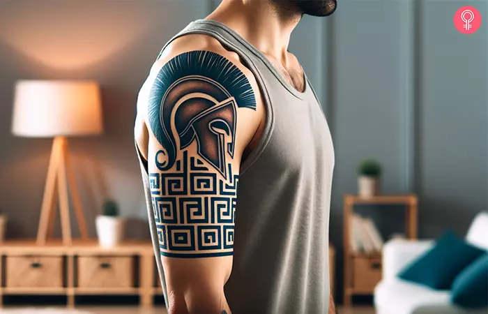 A Greek Spartan tattoo on the shoulder