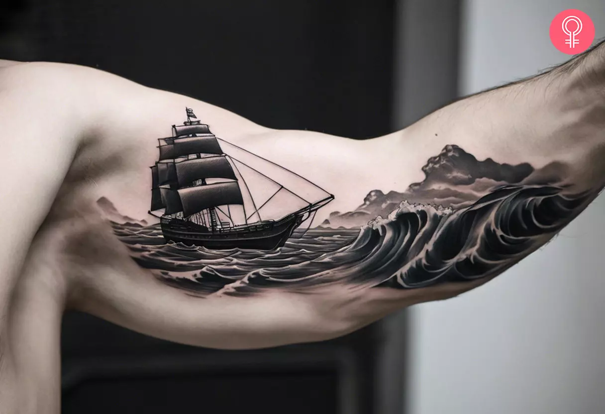  A beautiful realistic ship sailing over the sea.