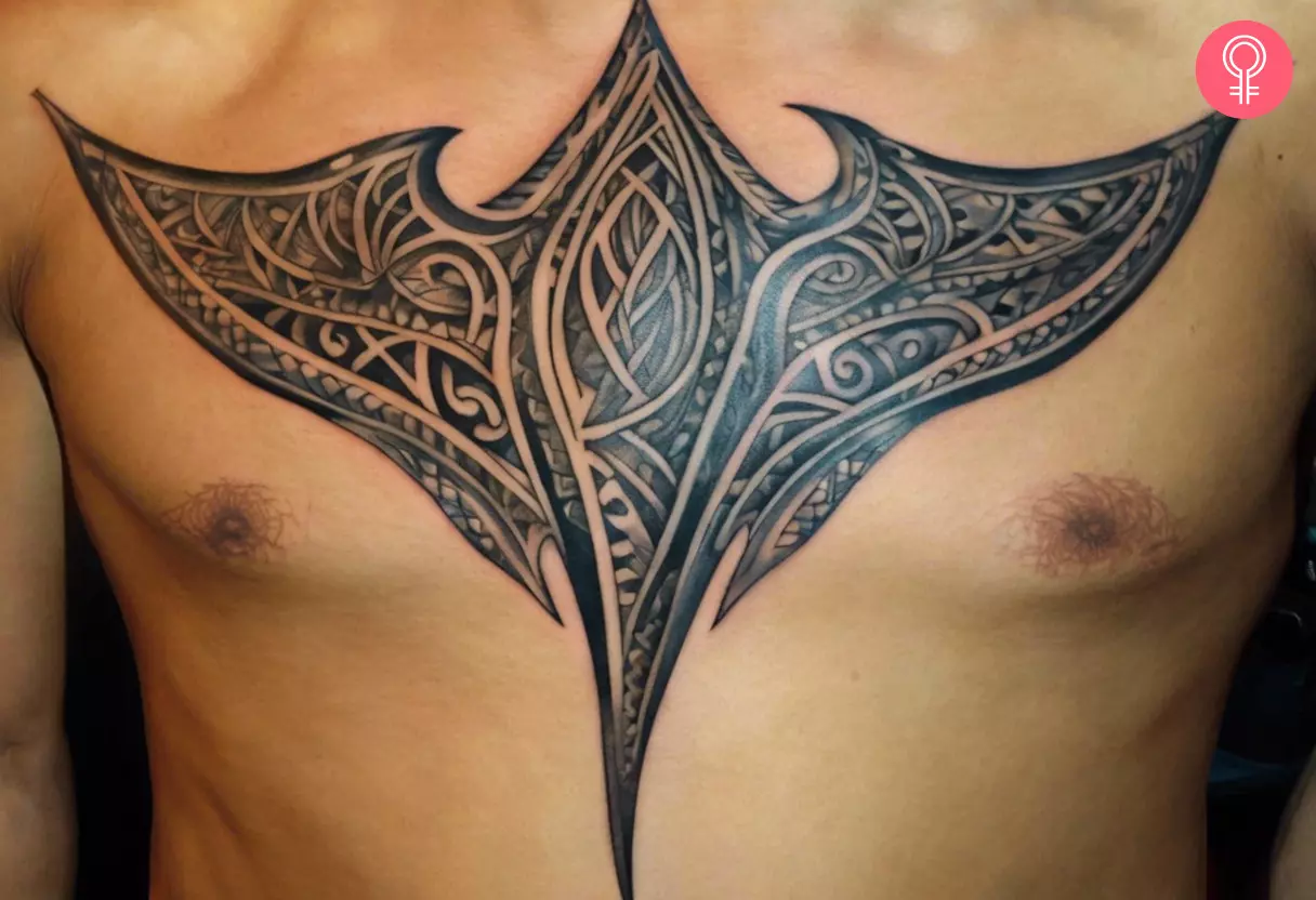 Hawaiian Polynesian stingray tattoo on the chest