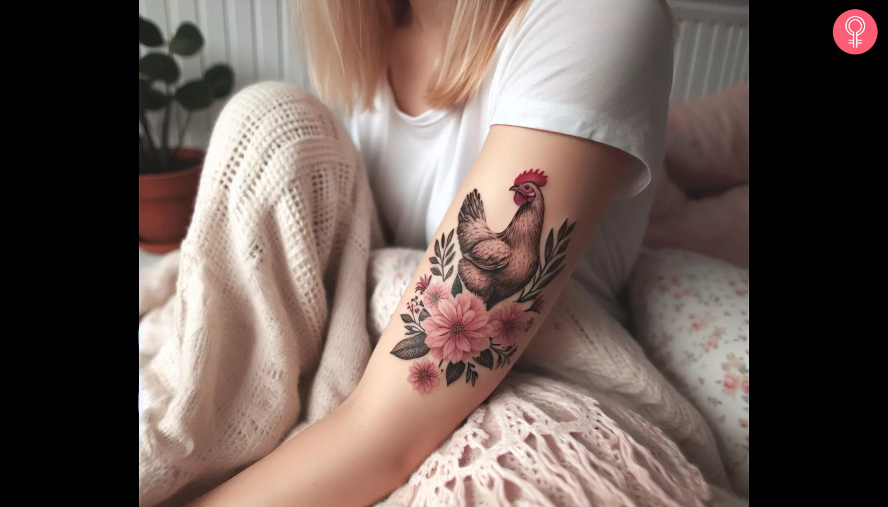 Hen chicken tattoo on the upper arm