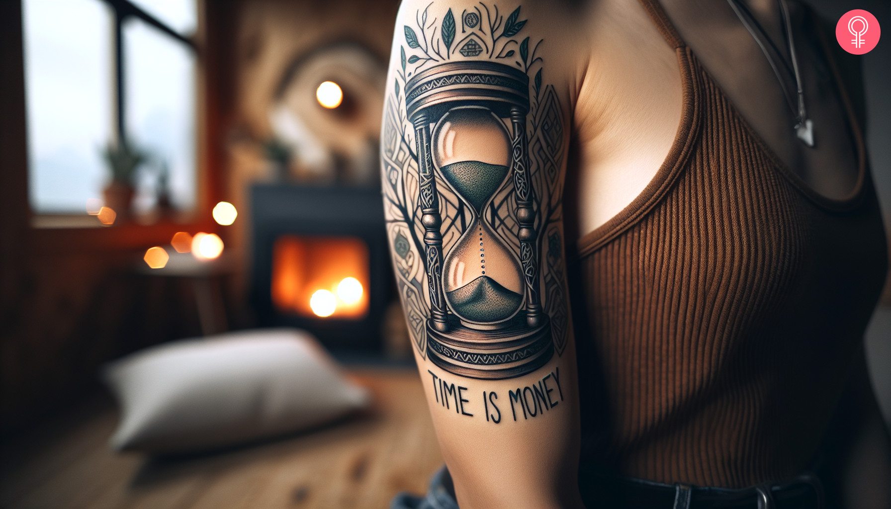 Hourglass tattooed along with ‘time is money’ written below it