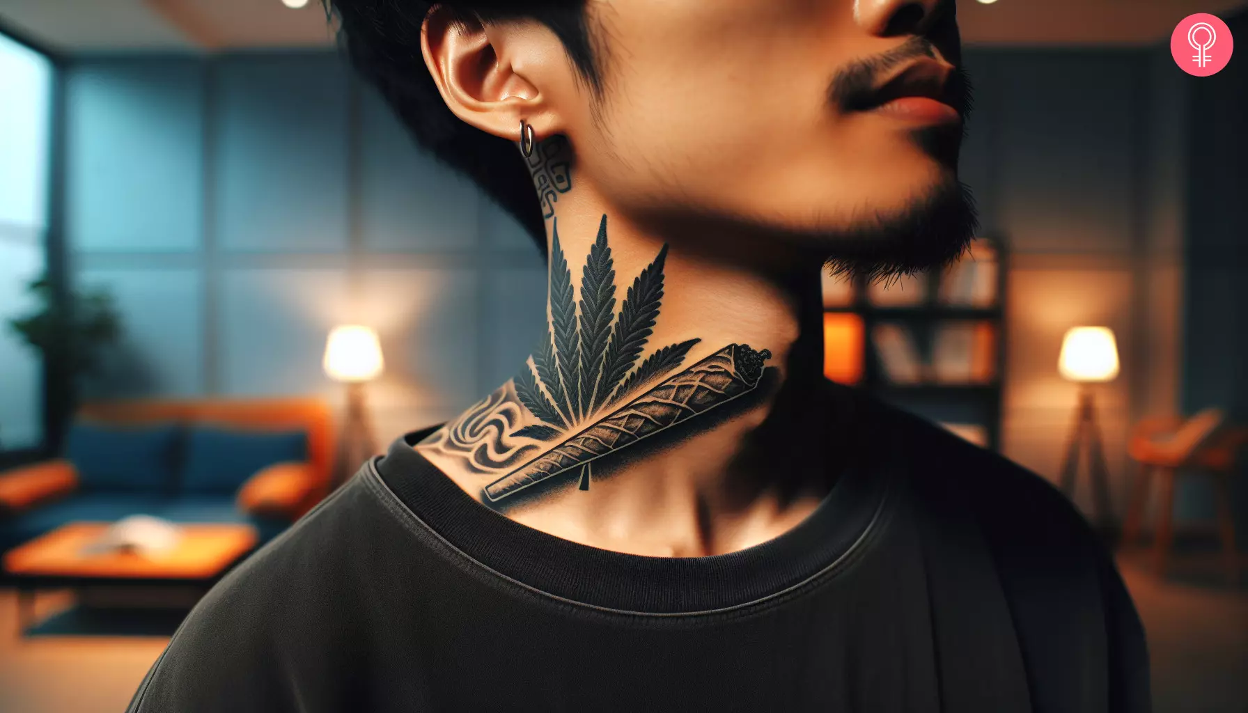 A joint weed tattoo on the neck of a man