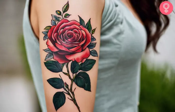 Rose birth flower tattoo on the upper arm