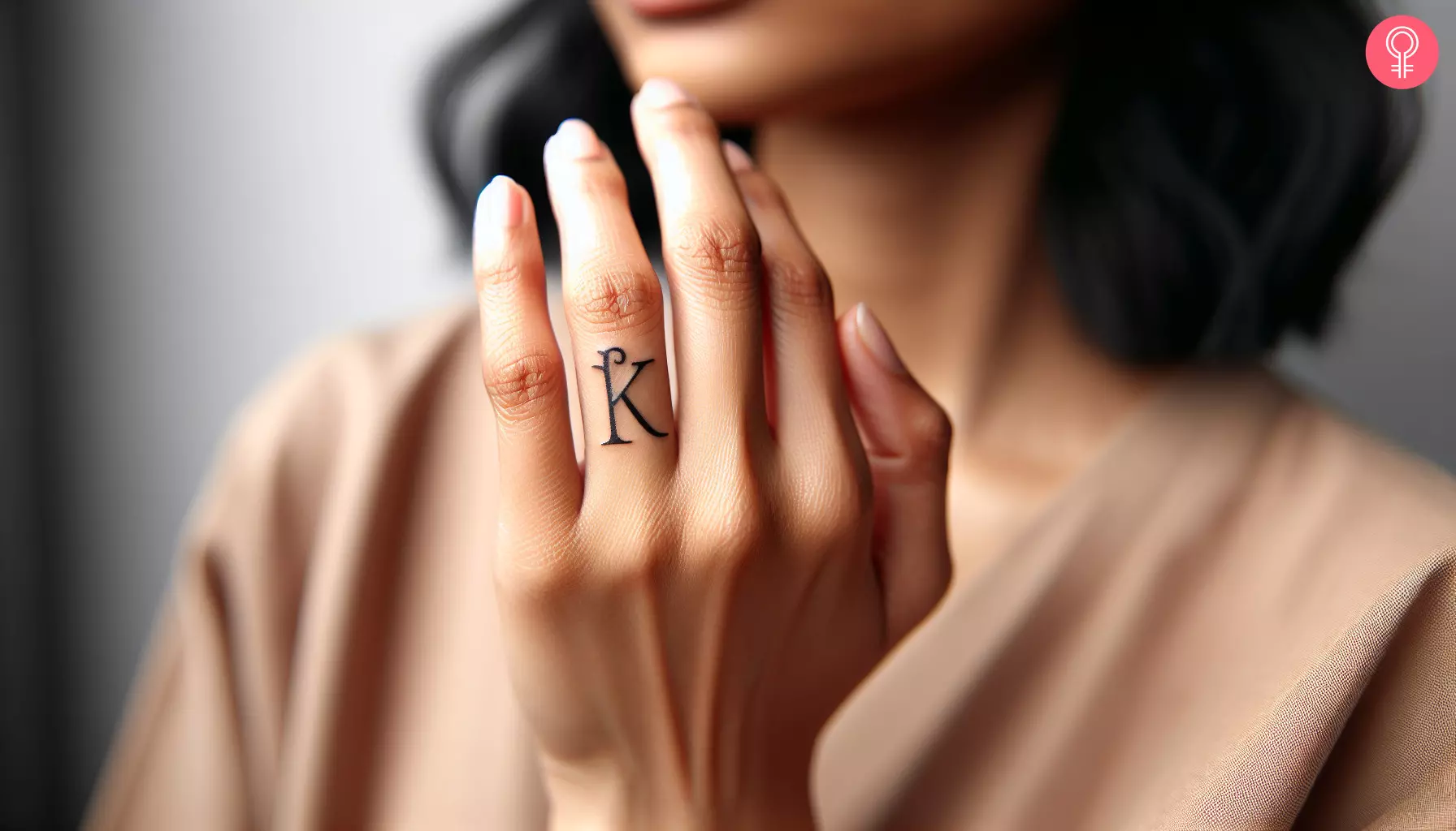 Letter K tattoo on the ring finger