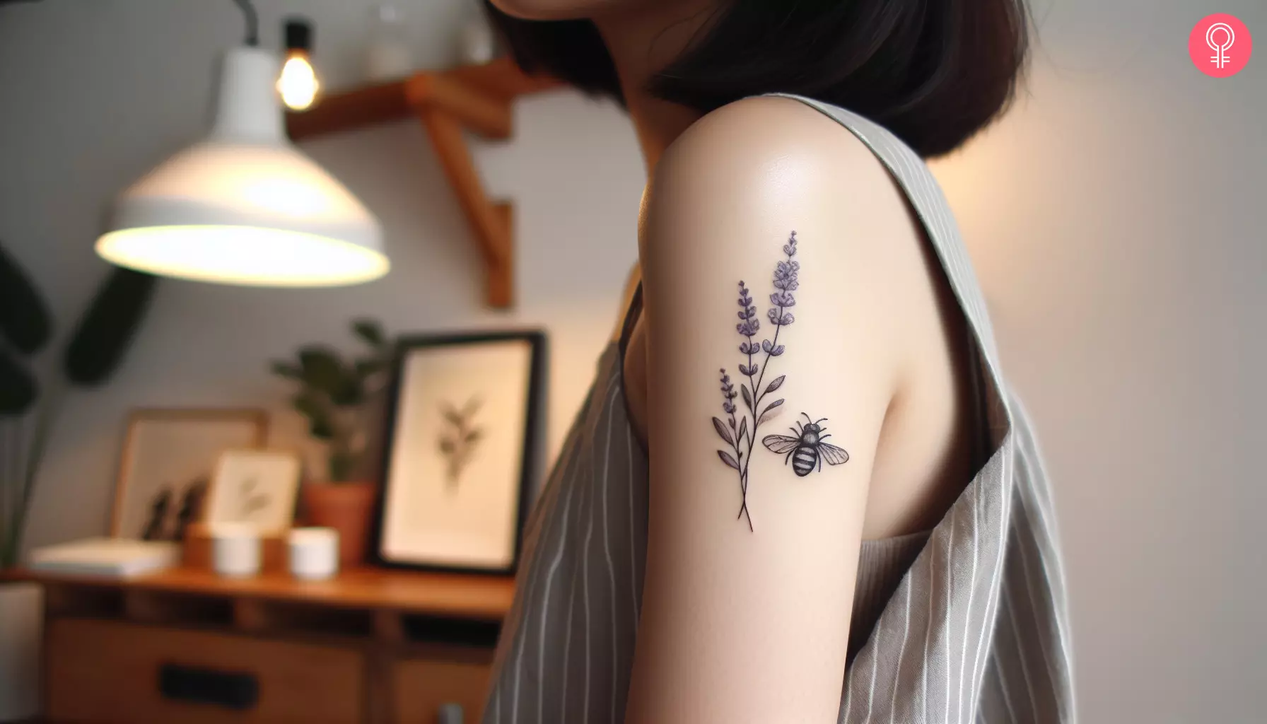 Lavender tattoo with a bee on the arm
