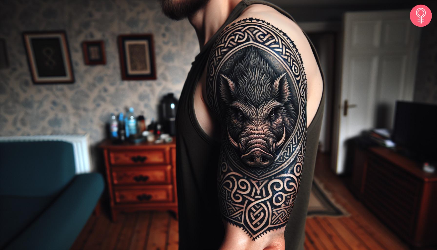 8 Unique Boar Tattoo Ideas For Men And Women 9 Man with a Norse boar tattoo