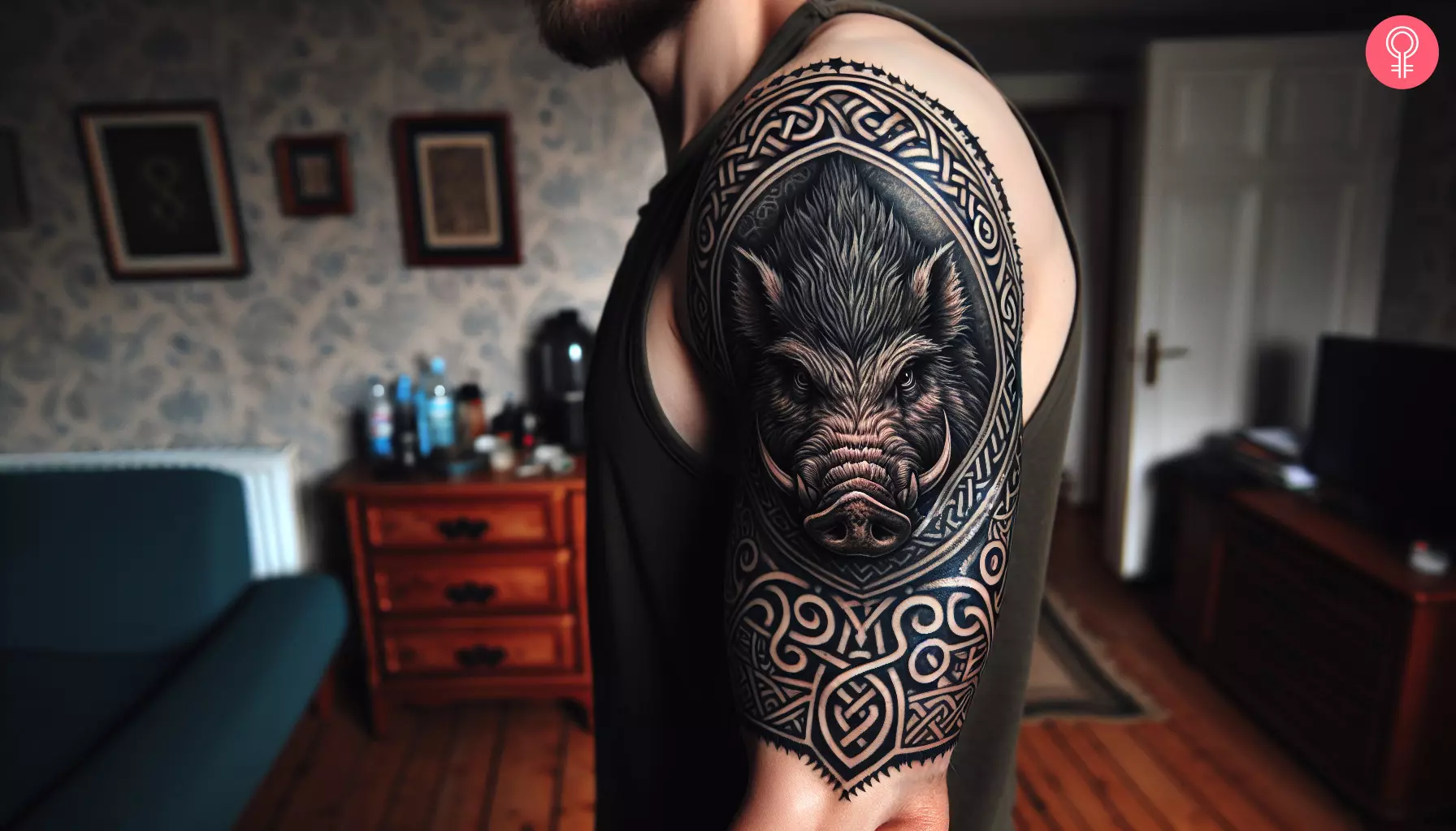 Man with a Norse boar tattoo