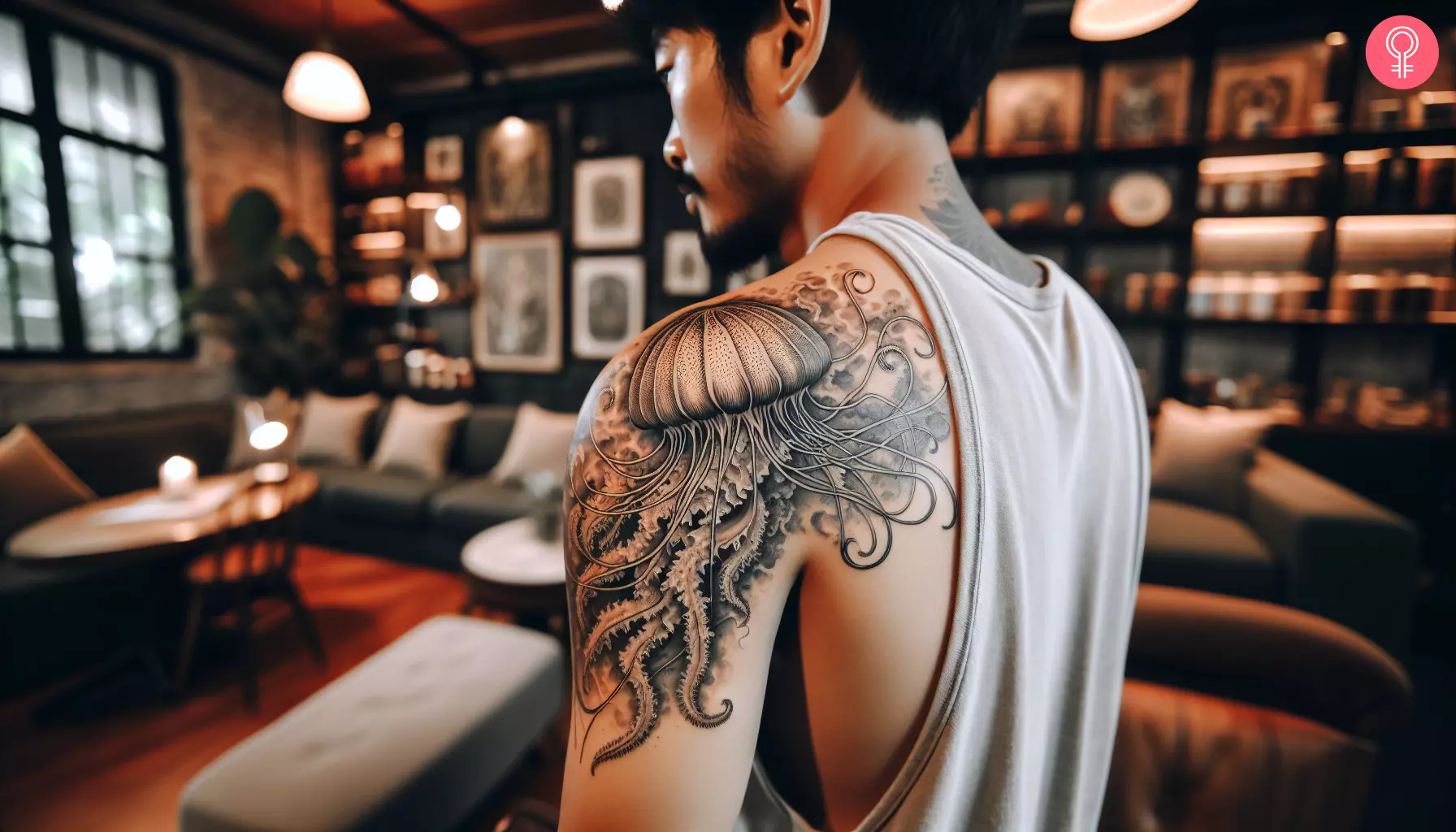 Man with a jellyfish tattoo on his shoulder