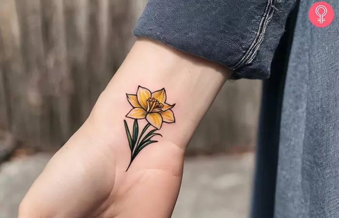 Daffodil birth flower tattoo on the wrist