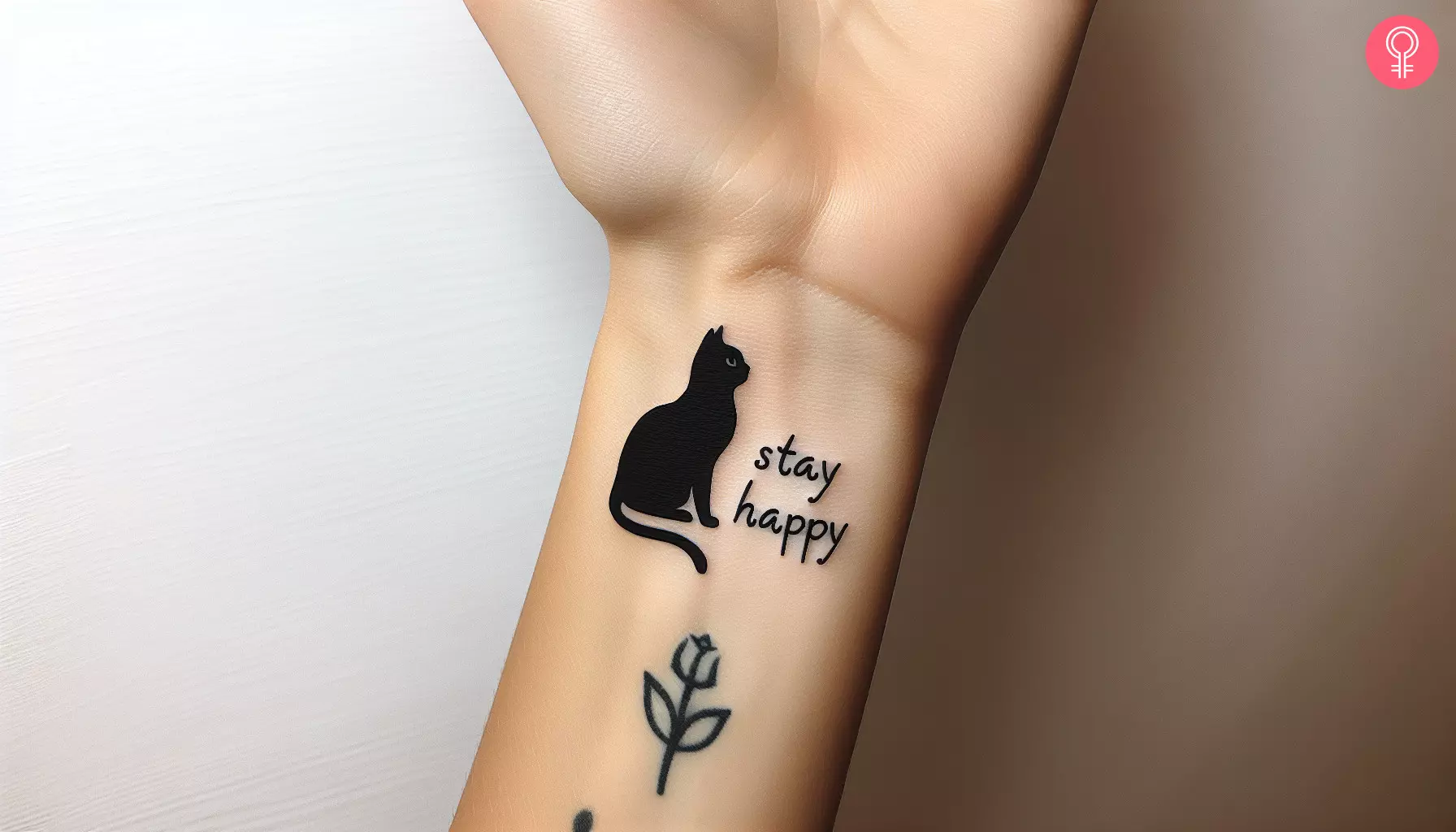 Meaningful black cat tattoo near a woman’s wrist