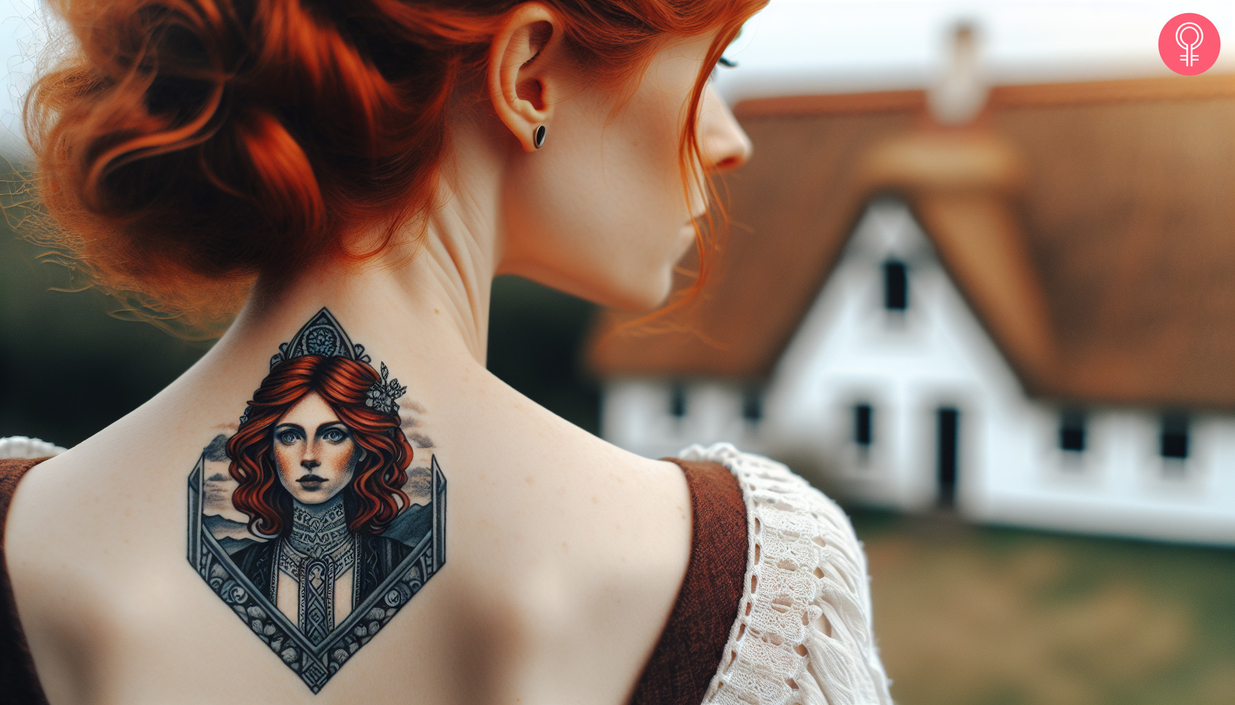 A portrait of Sansa Stark on the upper back