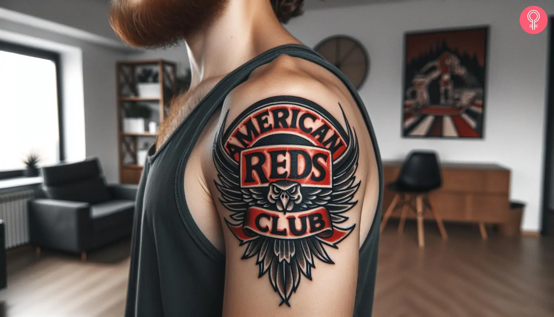 A motorcycle club tattoo on a man’s shoulder