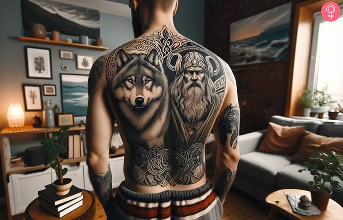 A man with an Odin wolf tattoo