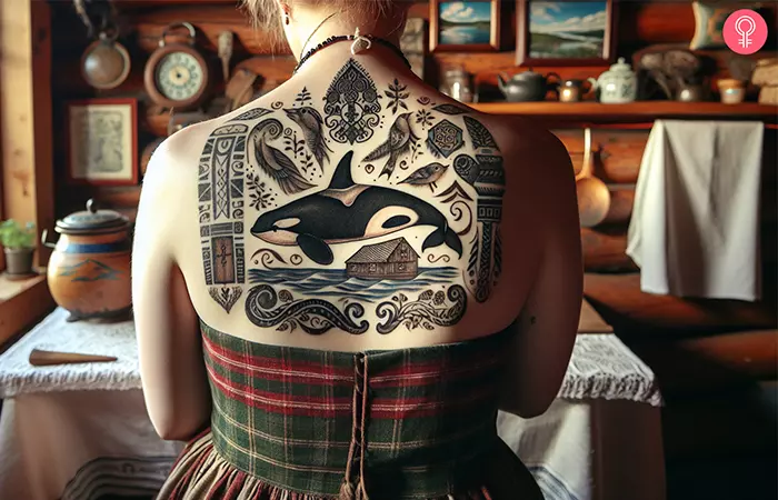 An orca back tattoo
