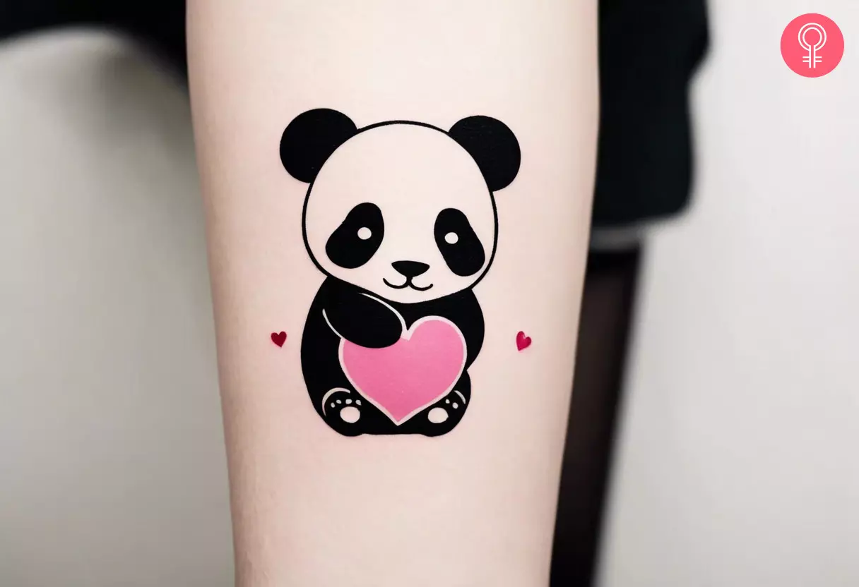 A panda tattoo design for females on the forearm