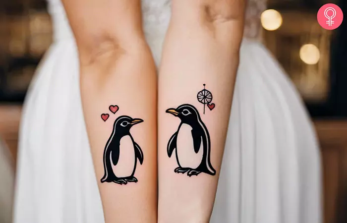 Penguin tattoo on the forearms