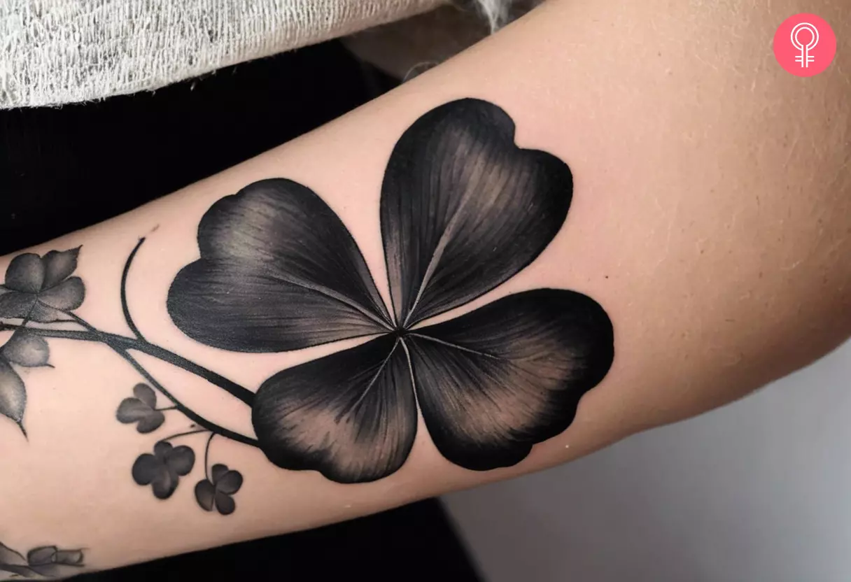 Realistic Four Leaf Clover Tattoo Black