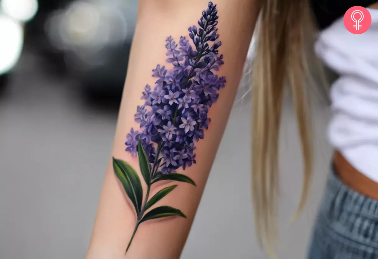 Realistic lavender tattoo on the arm