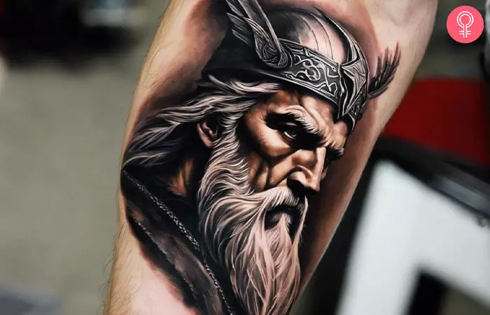 A man with a realistic Odin tattoo